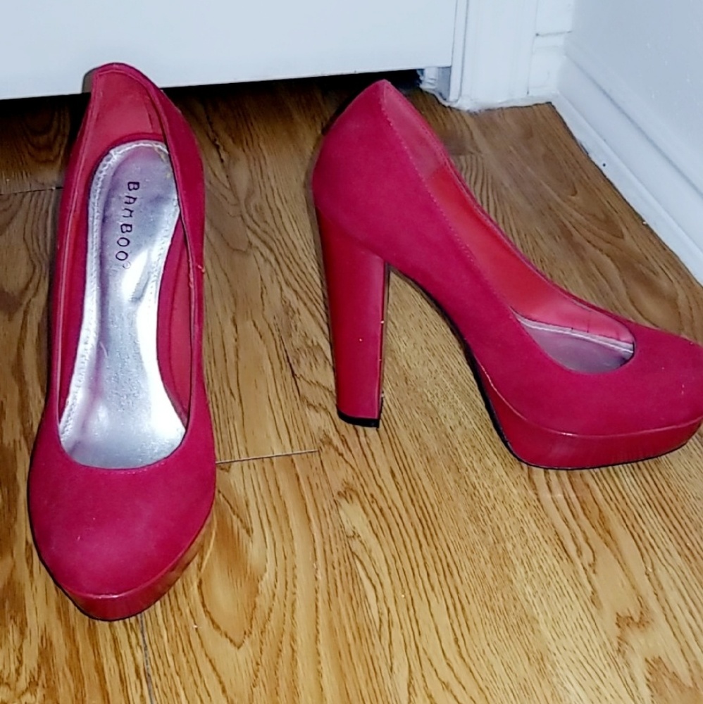 Red Velvet and Pleather Heels